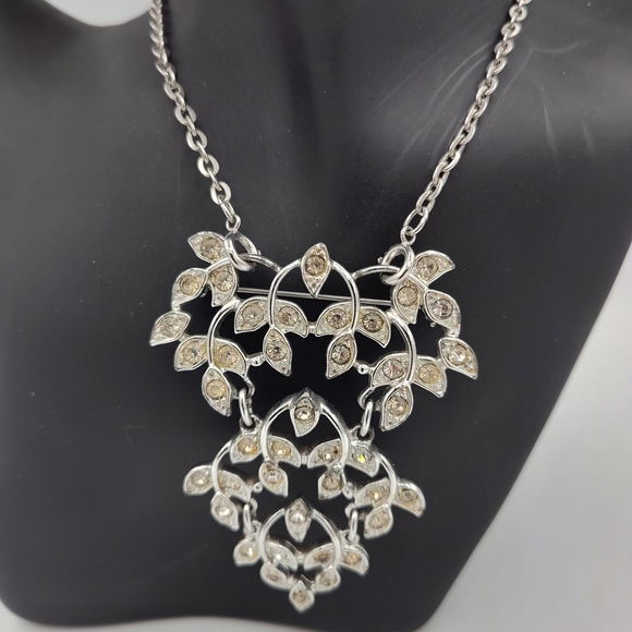 VINTAGE Signed Emmons Runway Convertible Necklace & Brooch W/Yellow Rhinestones - Picture 2 of 10